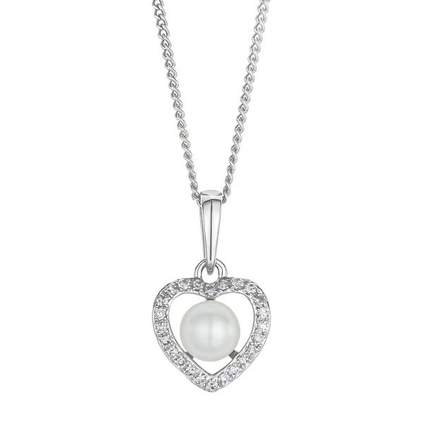 Stellato Pearl and Diamond Pendant Necklace 0.06ct in 9K White Gold