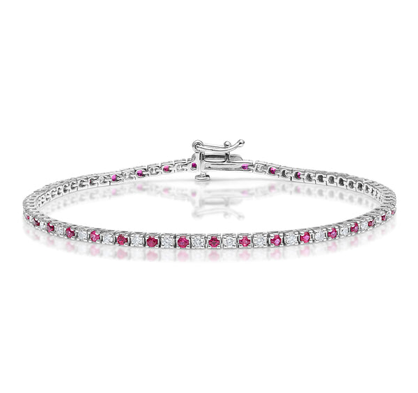 Ruby and 1ct Lab Diamond Tennis Bracelet in 9K White Gold