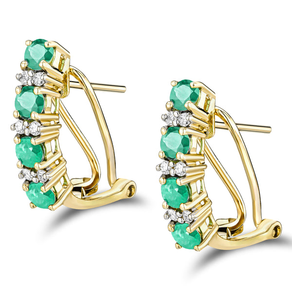 Emerald 1.10CT And Diamond 9K Yellow Gold Earrings