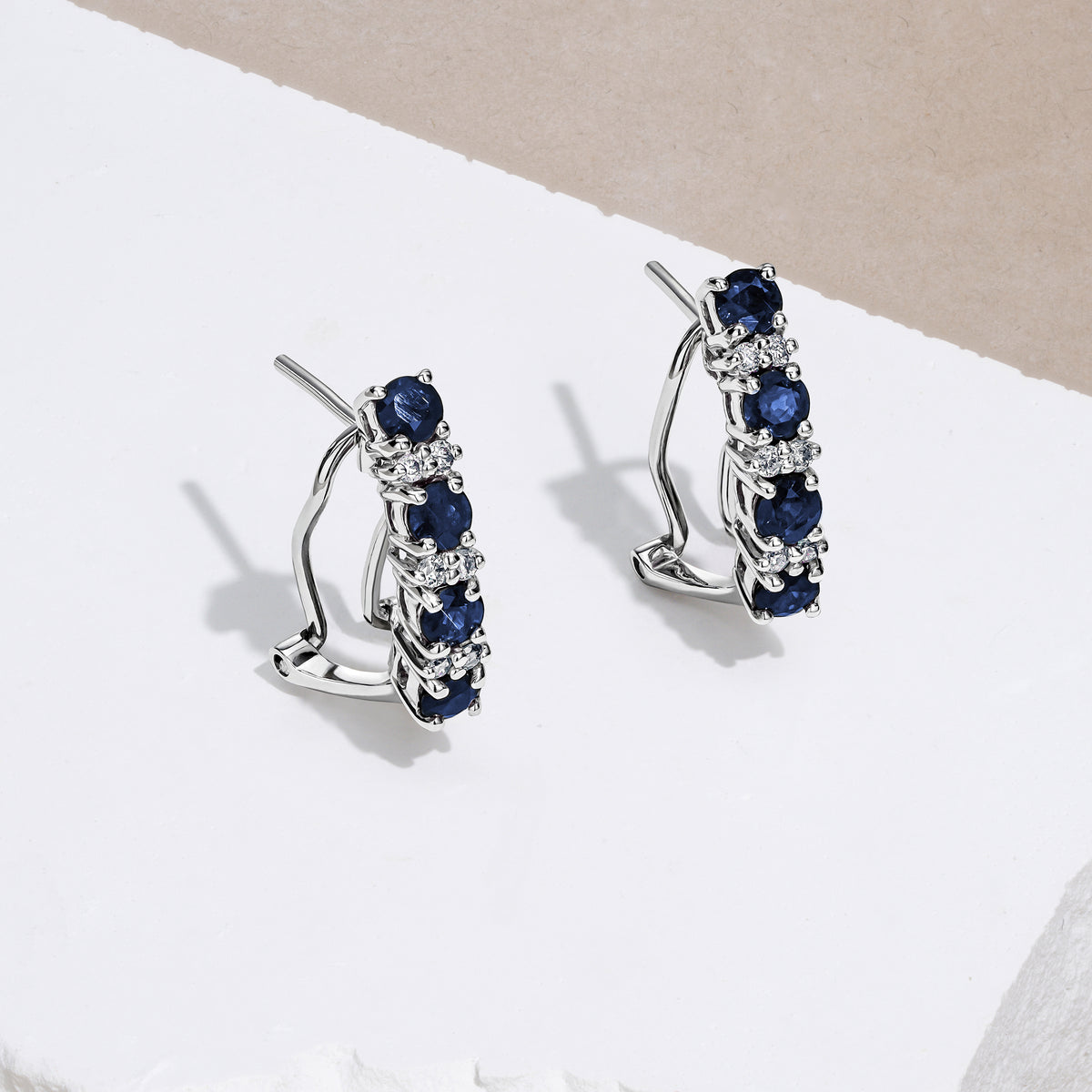 Sapphire 1.45CT And Diamond 9K White Gold Earrings