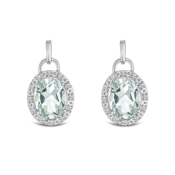Aquamarine 3.69CT And Diamond 925 Sterling Silver Earrings