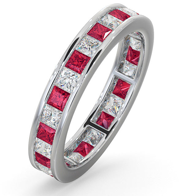 Eternity Ring Lauren Diamonds G/VS and Ruby 2.25CT - 18K White Gold