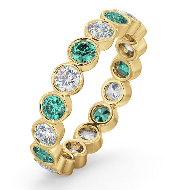 Emily 18K Gold Emerald 0.70ct and H/SI 1CT Diamond Eternity Ring
