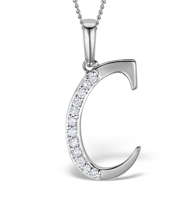 9K White Gold Diamond Initial 'C' Necklace 0.05ct