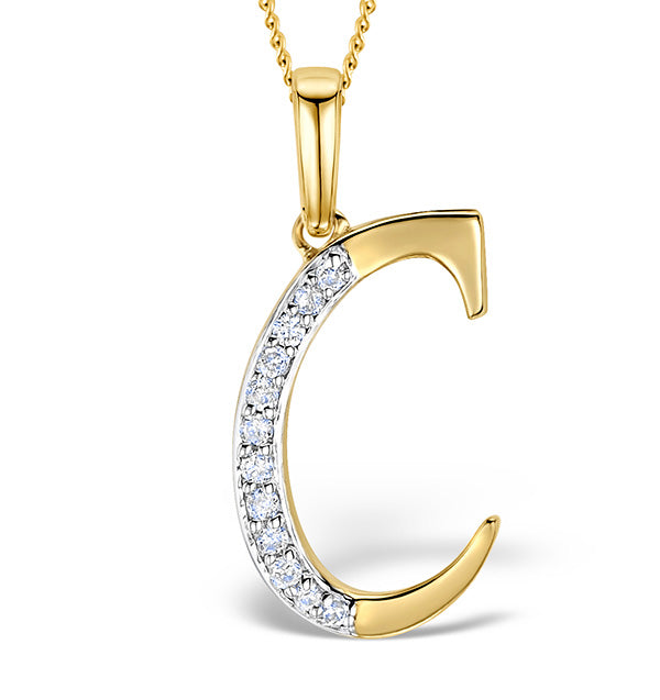 9K Gold Diamond Initial 'C' Necklace 0.05ct