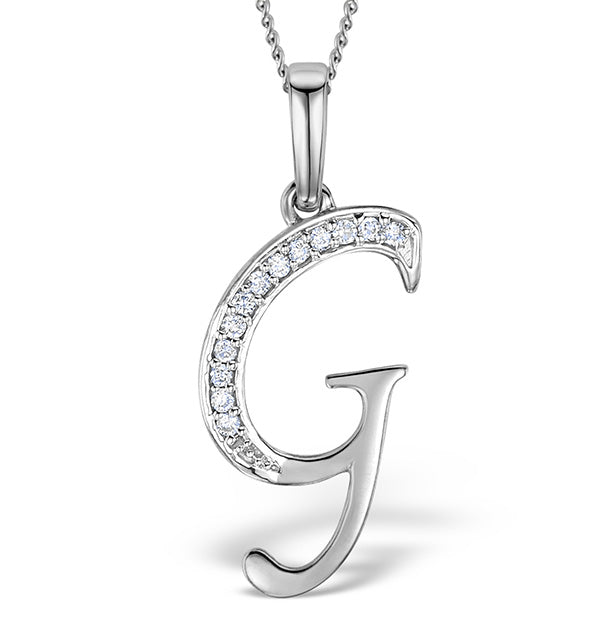 925 Silver Lab Diamond Initial 'G' Necklace 0.05ct