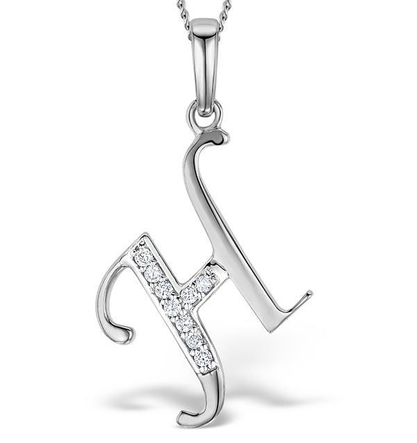 9K White Gold Diamond Initial 'H' Necklace 0.05ct