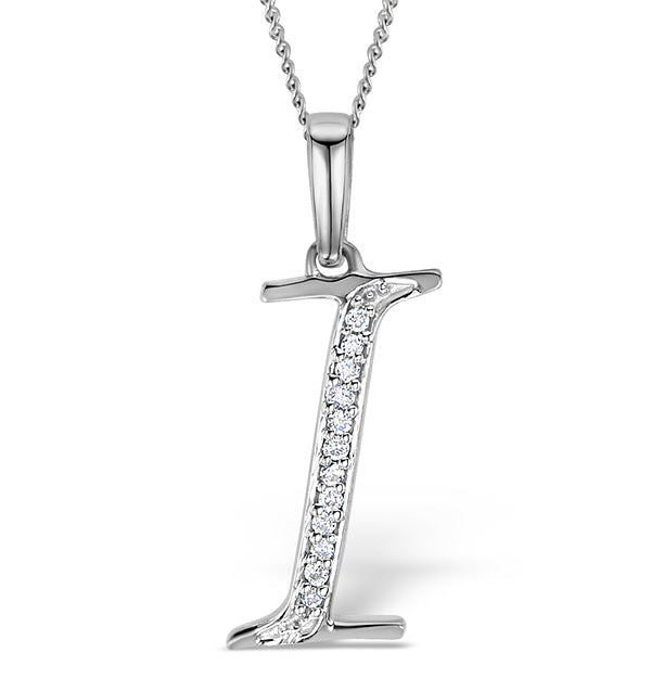925 Silver Lab Diamond Initial 'I' Necklace 0.05ct