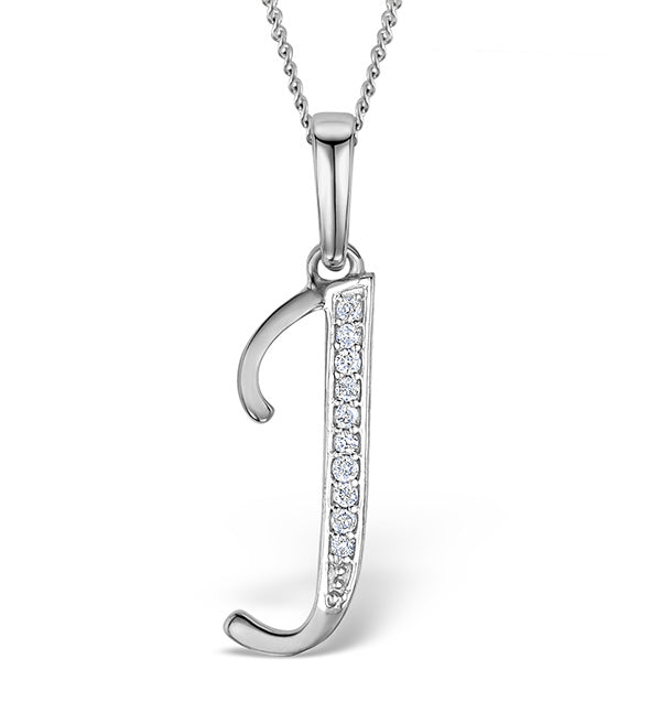 9K White Gold Diamond Initial 'J' Necklace 0.05ct