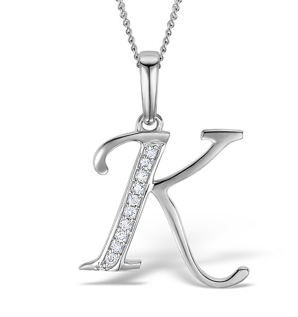 9K White Gold Diamond Initial 'K' Necklace 0.05ct