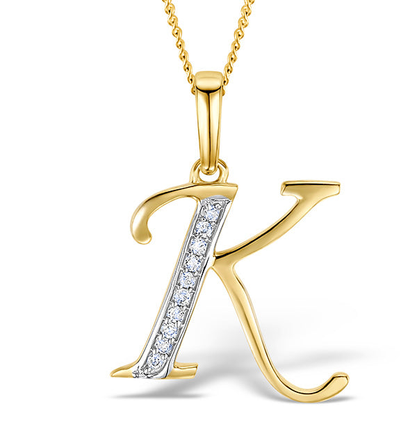 9K Gold Diamond Initial 'K' Necklace 0.05ct