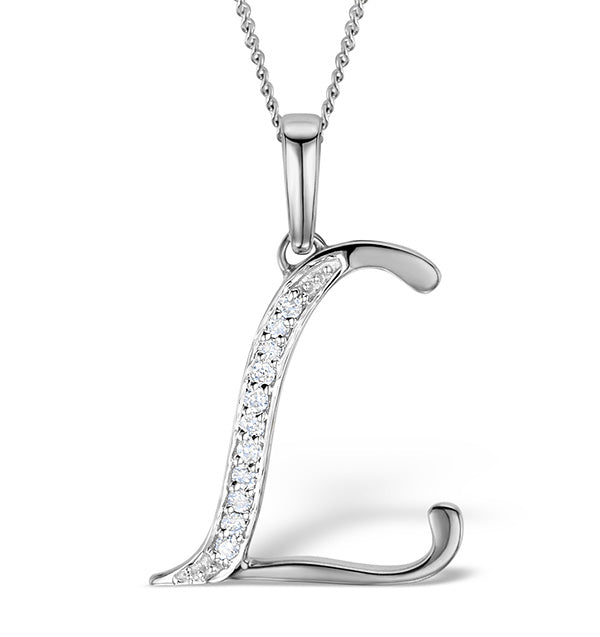 9K White Gold Diamond Initial 'L' Necklace 0.05ct