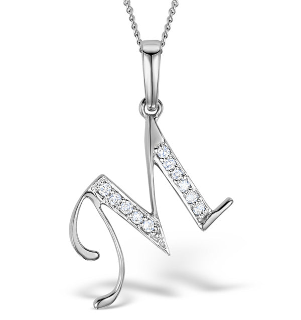 9K White Gold Diamond Initial 'M' Necklace 0.05ct