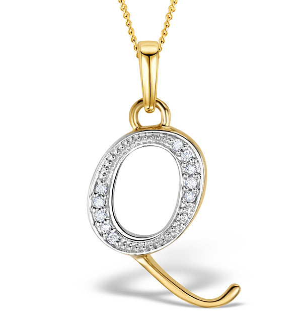 9K Gold Diamond Initial 'Q' Necklace 0.05ct