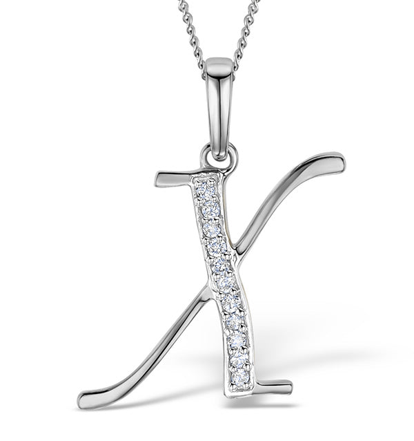 925 Silver Lab Diamond Initial 'X' Necklace 0.05ct