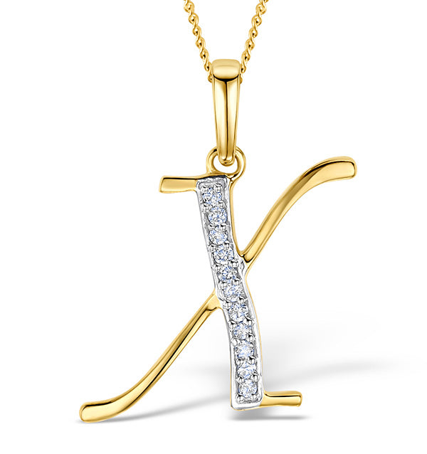 9K Gold Diamond Initial 'X' Necklace 0.05ct