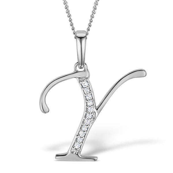 925 Silver Lab Diamond Initial 'Y' Necklace 0.05ct