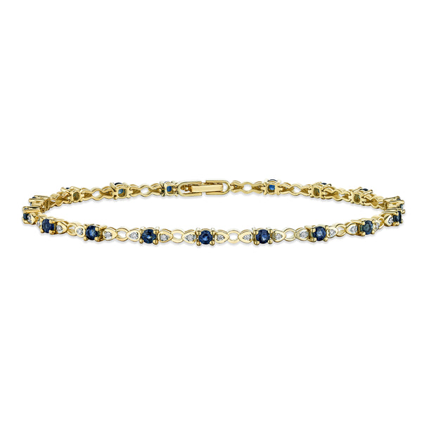 9K Gold Diamond and Sapphire Claw Set Link Bracelet