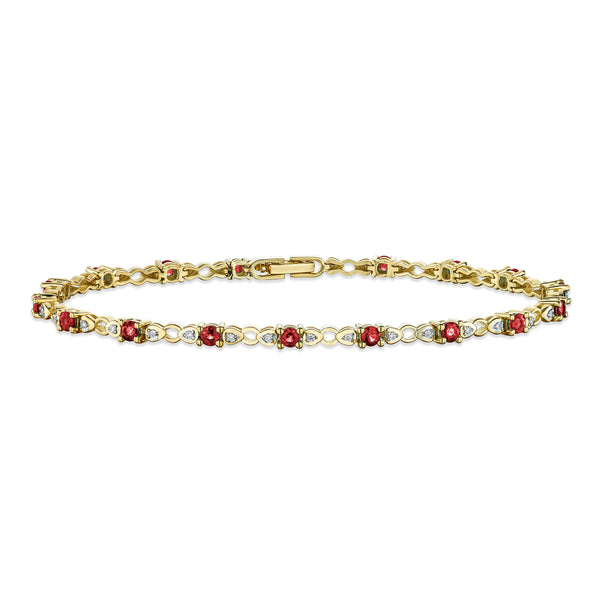 9K Gold Diamond and Ruby Claw Set Link Bracelet
