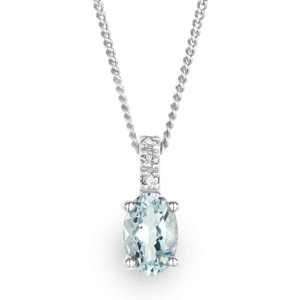 Aquamarine 0.34CT And Diamond 9K White Gold Pendant Necklace