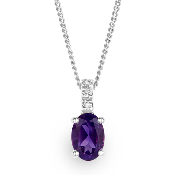 Amethyst 0.34CT And Diamond 9K White Gold Pendant Necklace