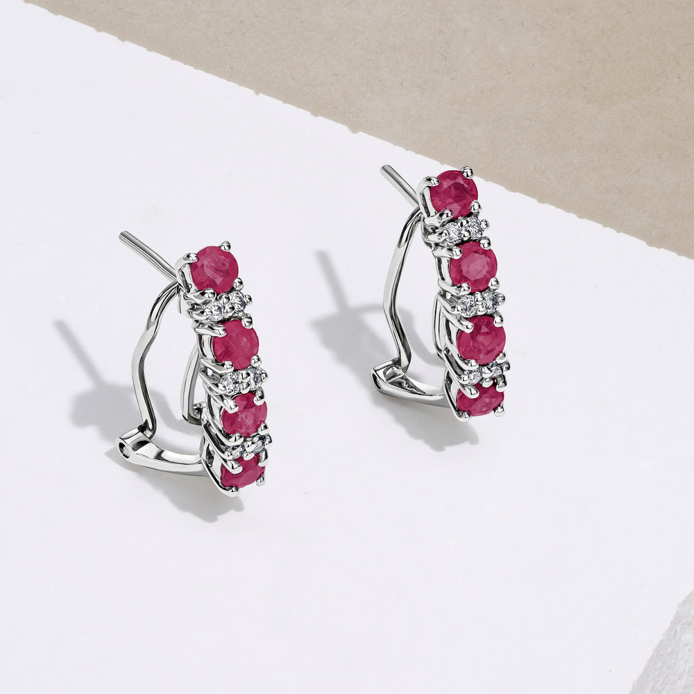 Ruby 1.30CT And Diamond 9K White Gold Earrings