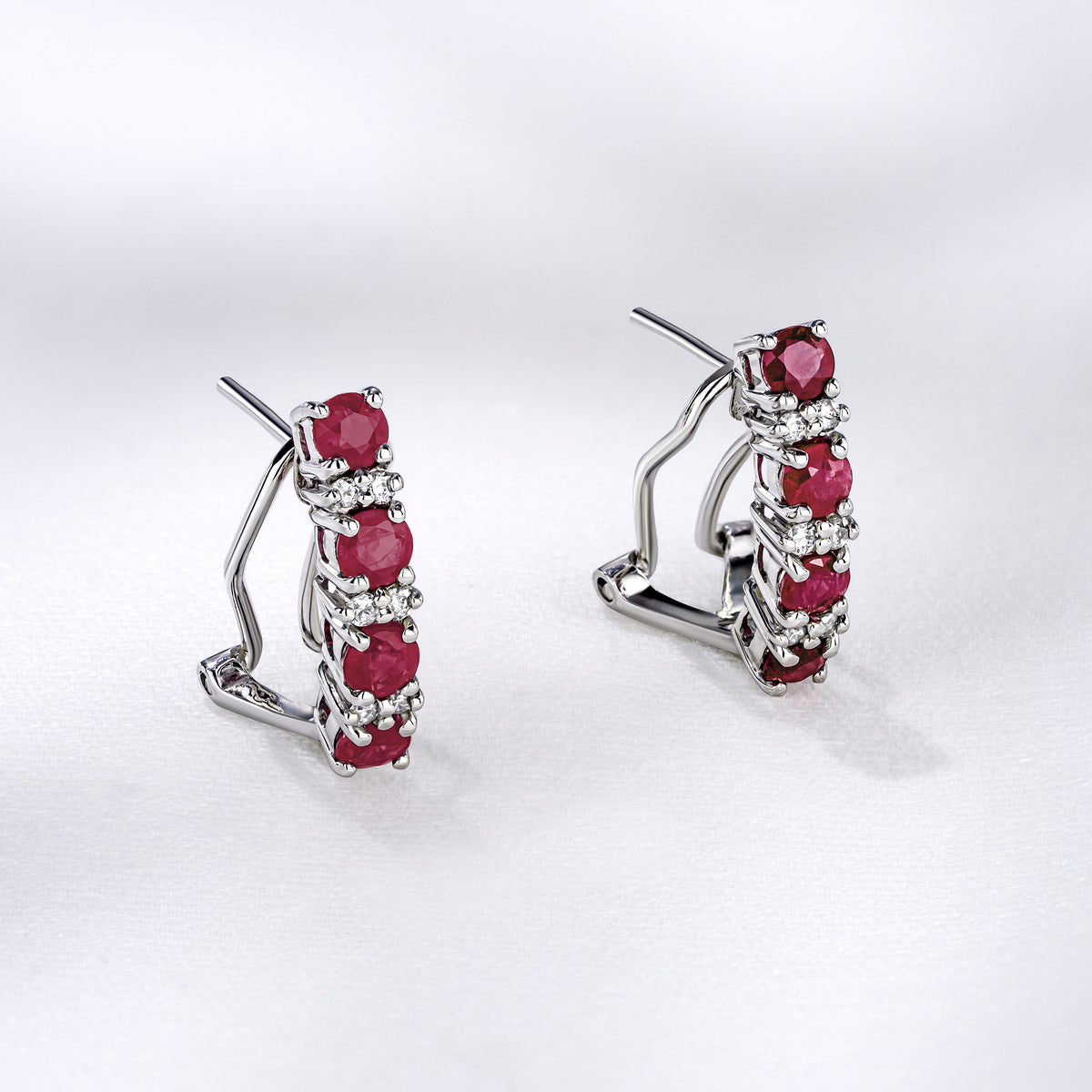 Ruby 1.30CT And Diamond 9K White Gold Earrings