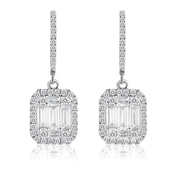 Baguette Lab Diamond Halo Earrings 1.30ct G/VS Set in 9K White Gold