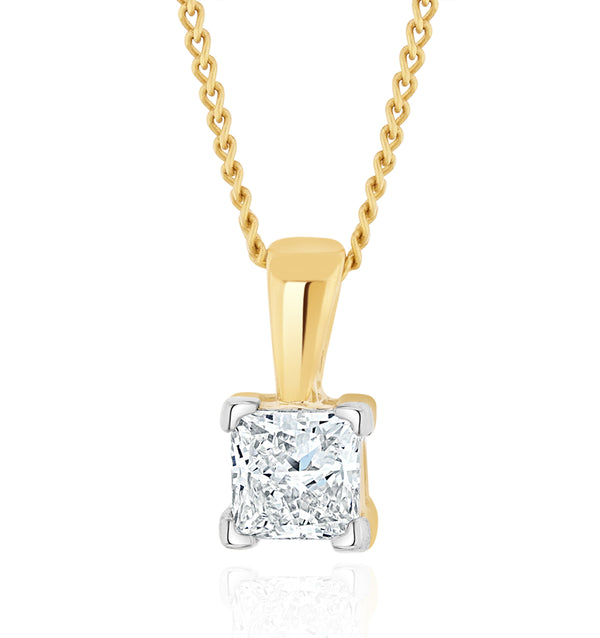 0.33ct Lab Diamond Princess Cut Solitaire Necklace in 9K Gold