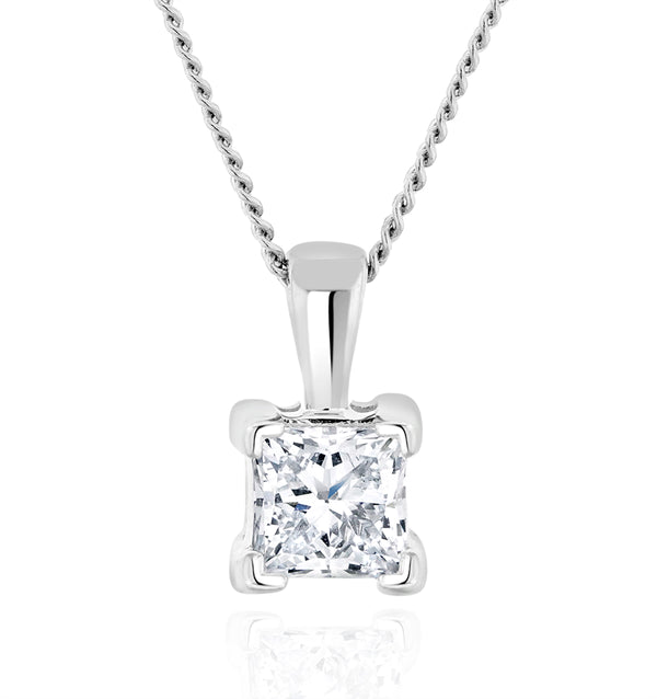 0.50ct Lab Diamond Princess Cut Solitaire Necklace in 9K White Gold