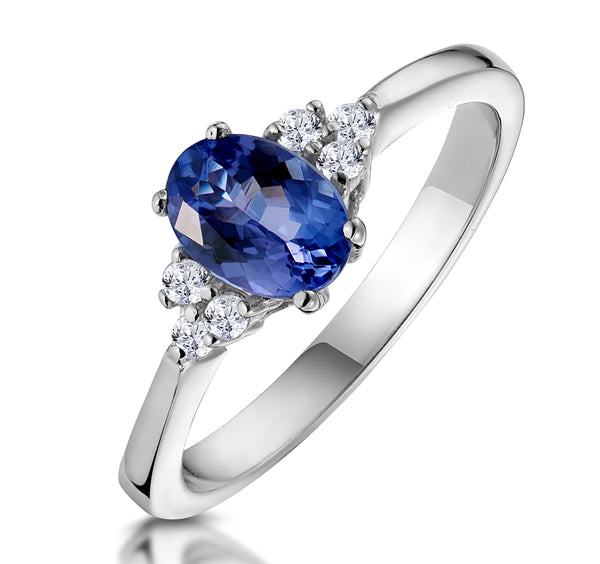 Tanzanite 7 x 5mm And Diamond 18K White Gold Ring N3493Y