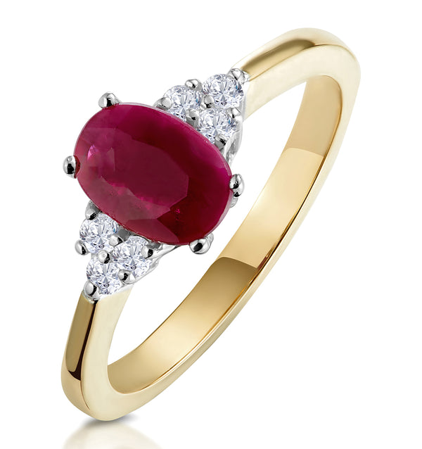 Ruby 7mm x 5mm And Diamond 18K Gold Ring