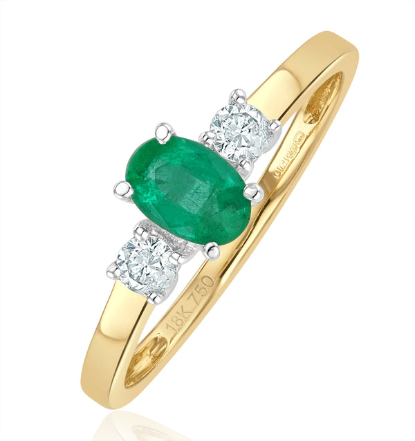 Emerald 6 x 4mm And Diamond 18K Gold Ring N4314