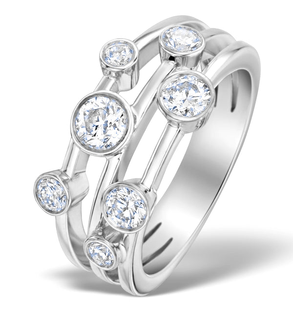 Rain Drops Diamond 1.00ct And 18K White Gold Rubover Ring