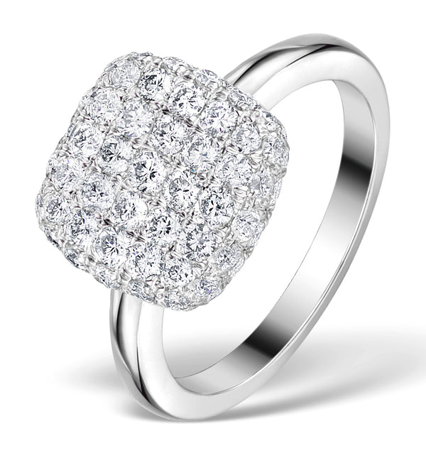 Diamond Pave Cushion Ring 1.25CT H/Si in 18K White Gold Ring - N4537Y
