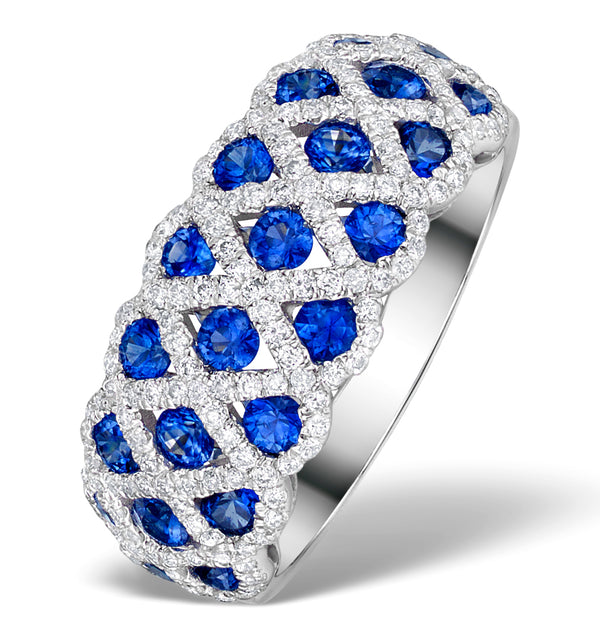 Sapphire 1.36CT and Diamond Lattice Ring in 18K White Gold - N4539Y