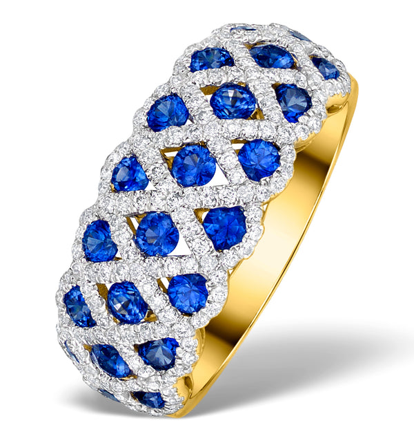 Sapphire 1.36CT and Diamond Lattice Ring in 18K Gold - N4539