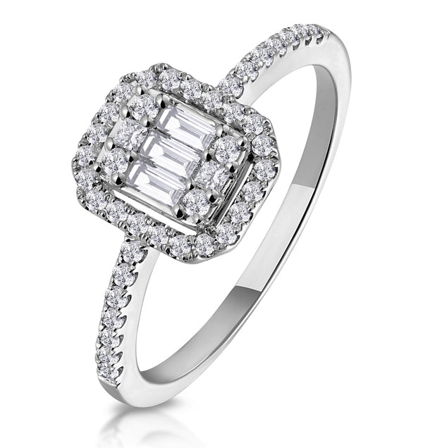 0.40ct Halo Baguette Diamond Asteria Ring in 18K White Gold