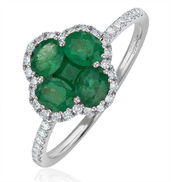 Emerald 1.06ct And Diamond 18K White Gold Alegria Ring
