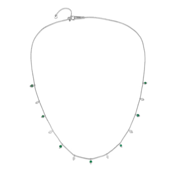 Vivara Lab Emerald and Lab Diamond Necklace Set in 9K White Gold
