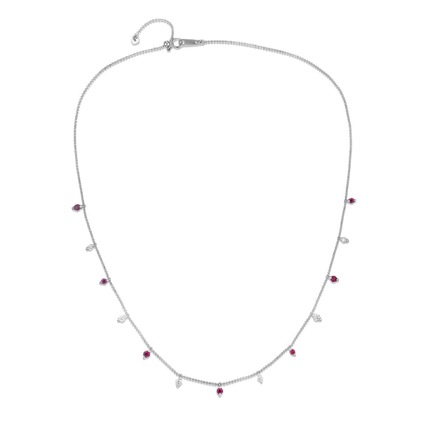 Vivara Lab Ruby and Lab Diamond Necklace Set in 9K White Gold