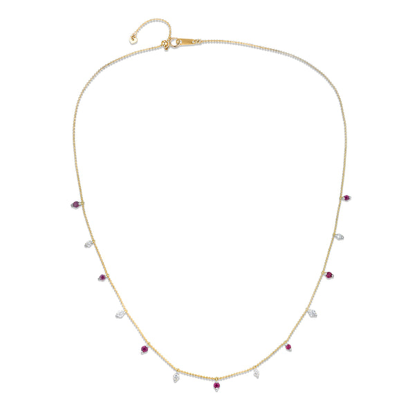 Vivara Lab Ruby and Lab Diamond Necklace Set in 9K Yellow Gold