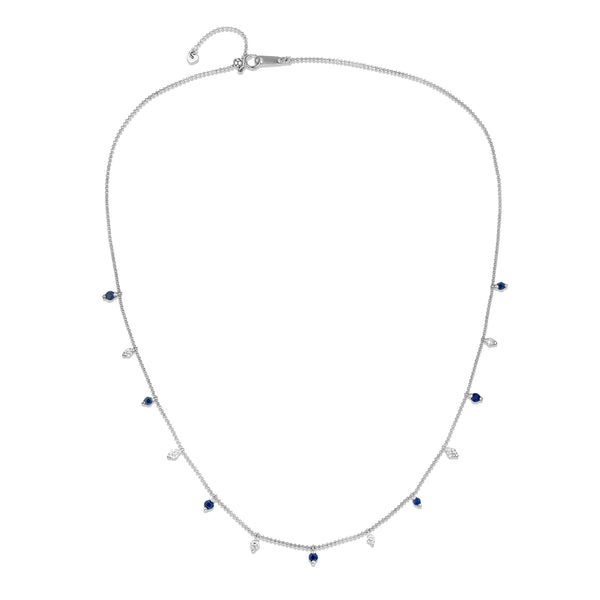 Vivara Lab Sapphire and Lab Diamond Necklace Set in 9K White Gold