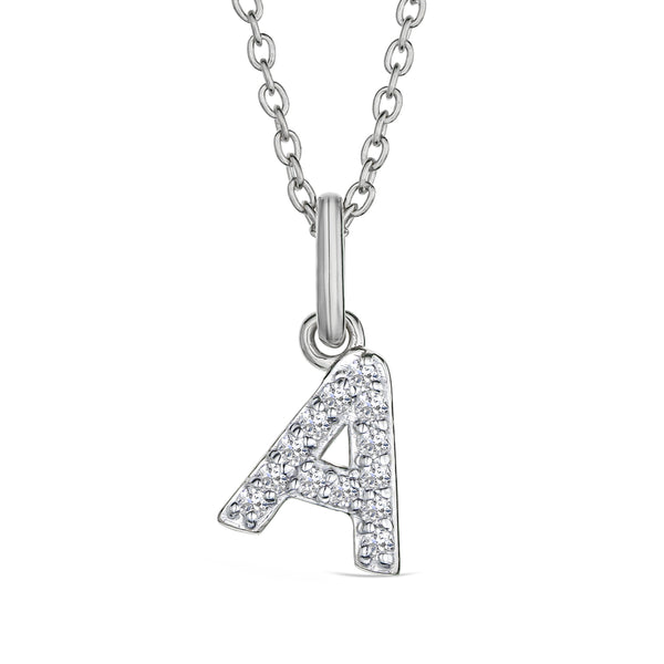Love Letter Initial A Lab Diamond Necklace set in 925 Sterling Silver