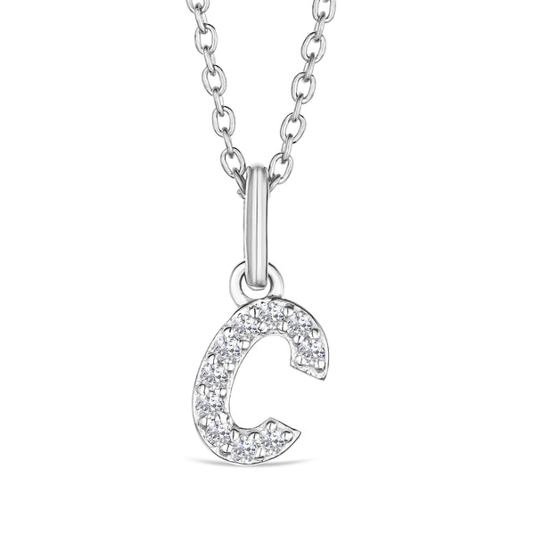 Love Letter Initial C Lab Diamond Necklace set in 925 Sterling Silver