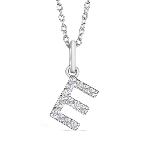 Love Letter Initial E Lab Diamond Necklace set in 925 Sterling Silver