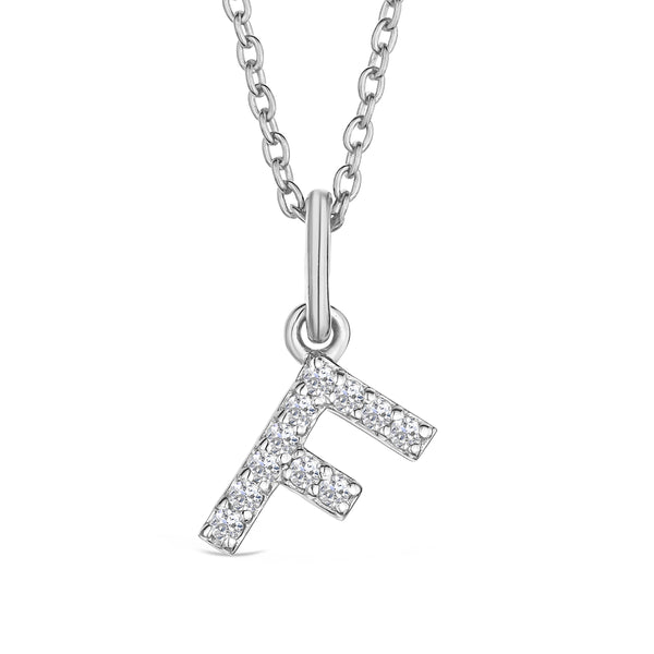 Love Letter Initial F Lab Diamond Necklace set in 925 Sterling Silver