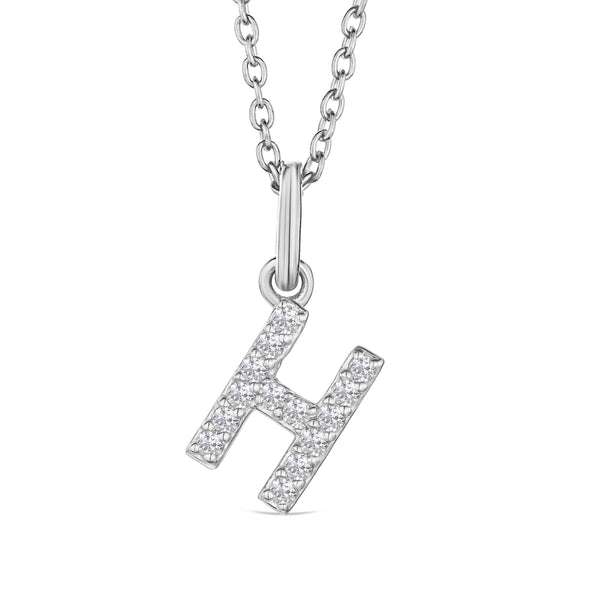 Love Letter Initial H Lab Diamond Necklace set in 925 Sterling Silver