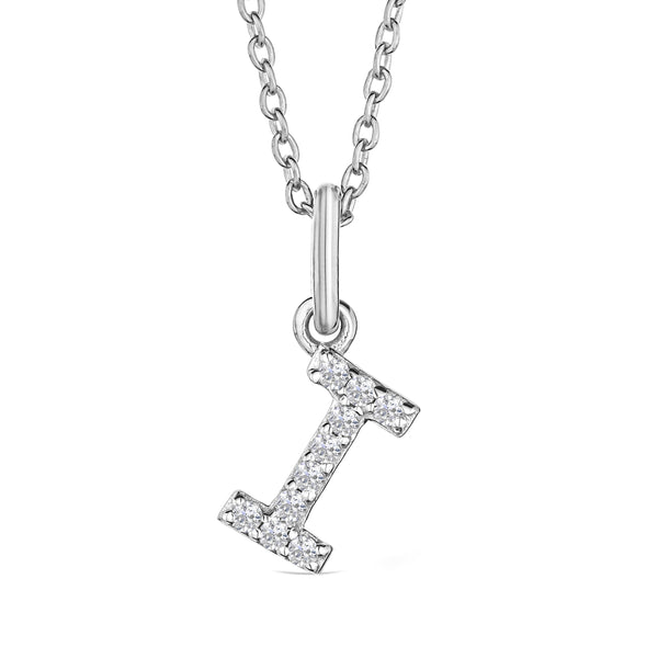 Love Letter Initial I Lab Diamond Necklace set in 925 Sterling Silver