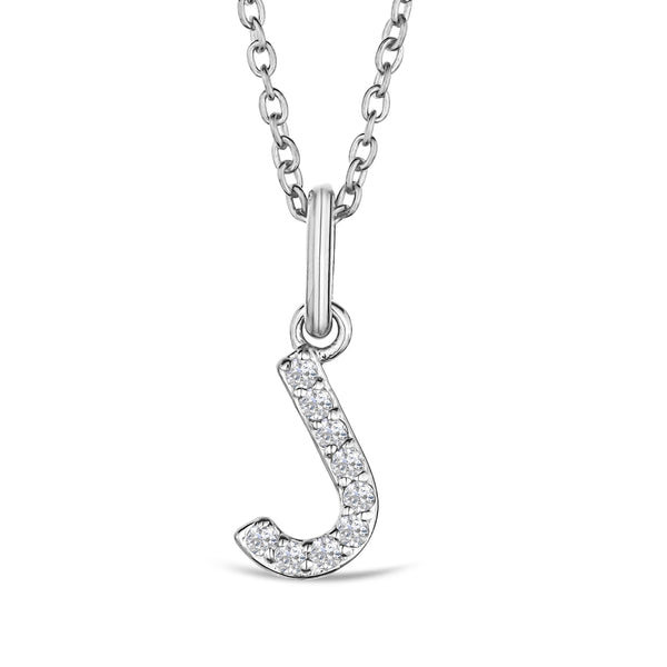 Love Letter Initial J Lab Diamond Necklace set in 925 Sterling Silver